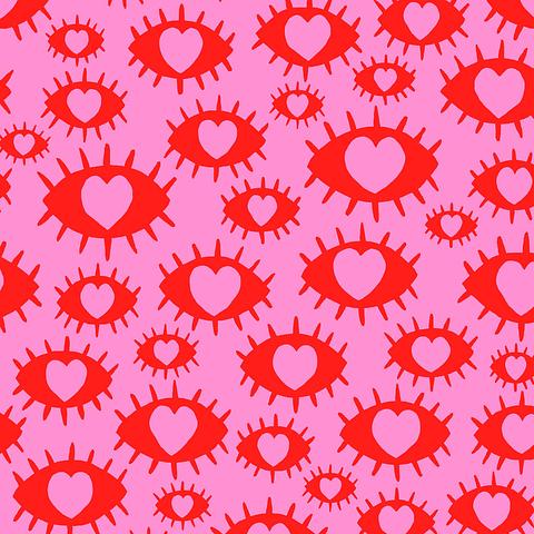 Heart Eyes - Red and Pink - Light Cotton Poplin